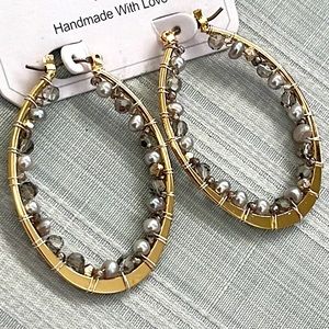 Beautiful handmade pearl and crystal oval hope earrings by Nakamol-NWT